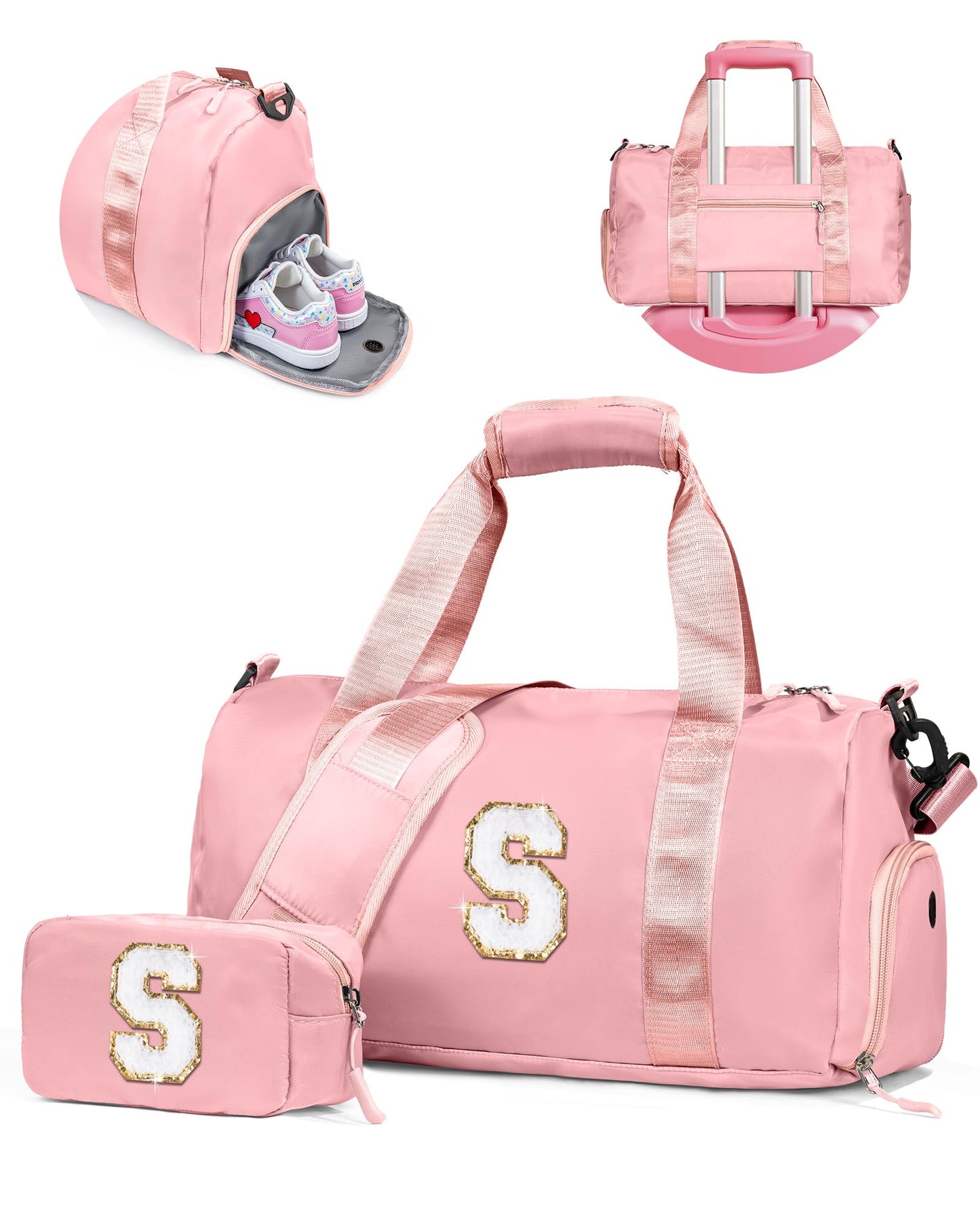 Vogewood Dorm Room Essentials for Girls-Girl Gym Bag with Shoe Compartment, Kid Personalized Weekender Overnight Bags, Initial Travel Tote with Makeup Pouch, Preppy Stuff Gifts for Kids (Letter F)
