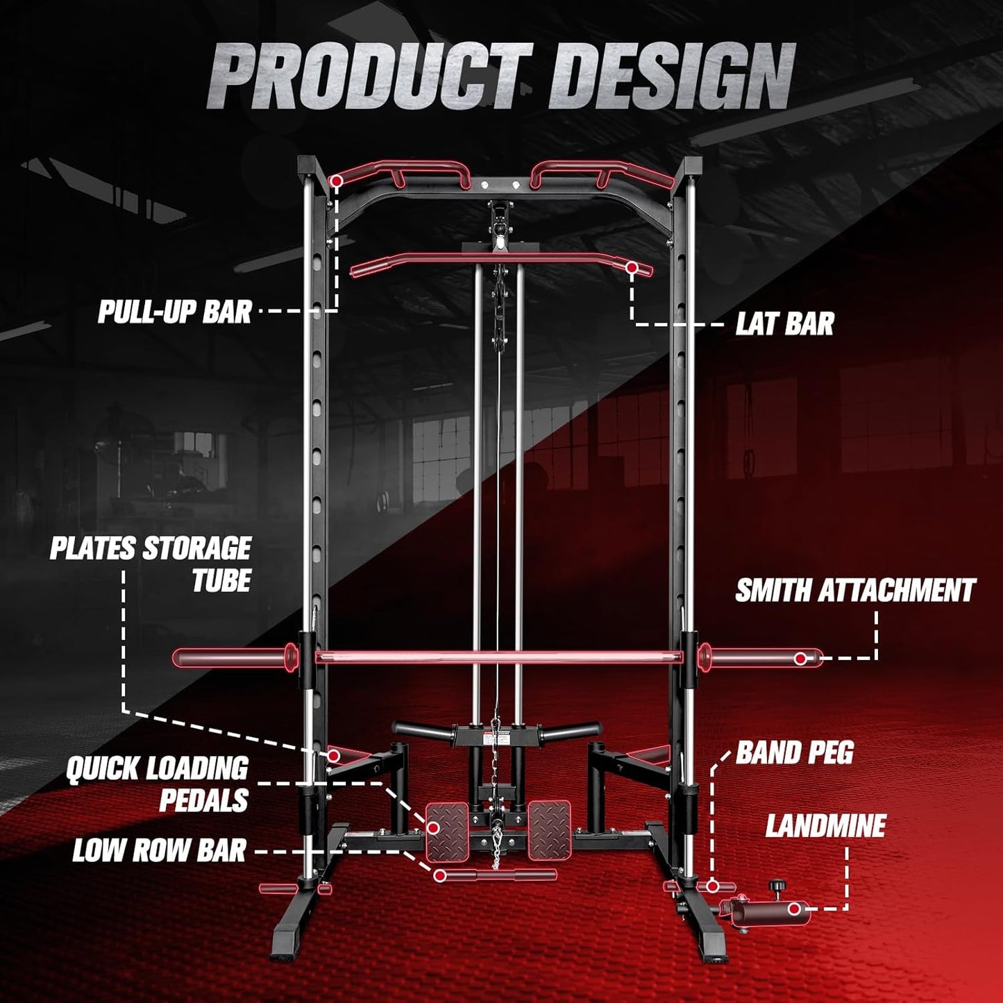 RitFit Smith Machine Power Rack - Versatile LAT Pull Down System & Landmine Attachments | Complete Training Setup