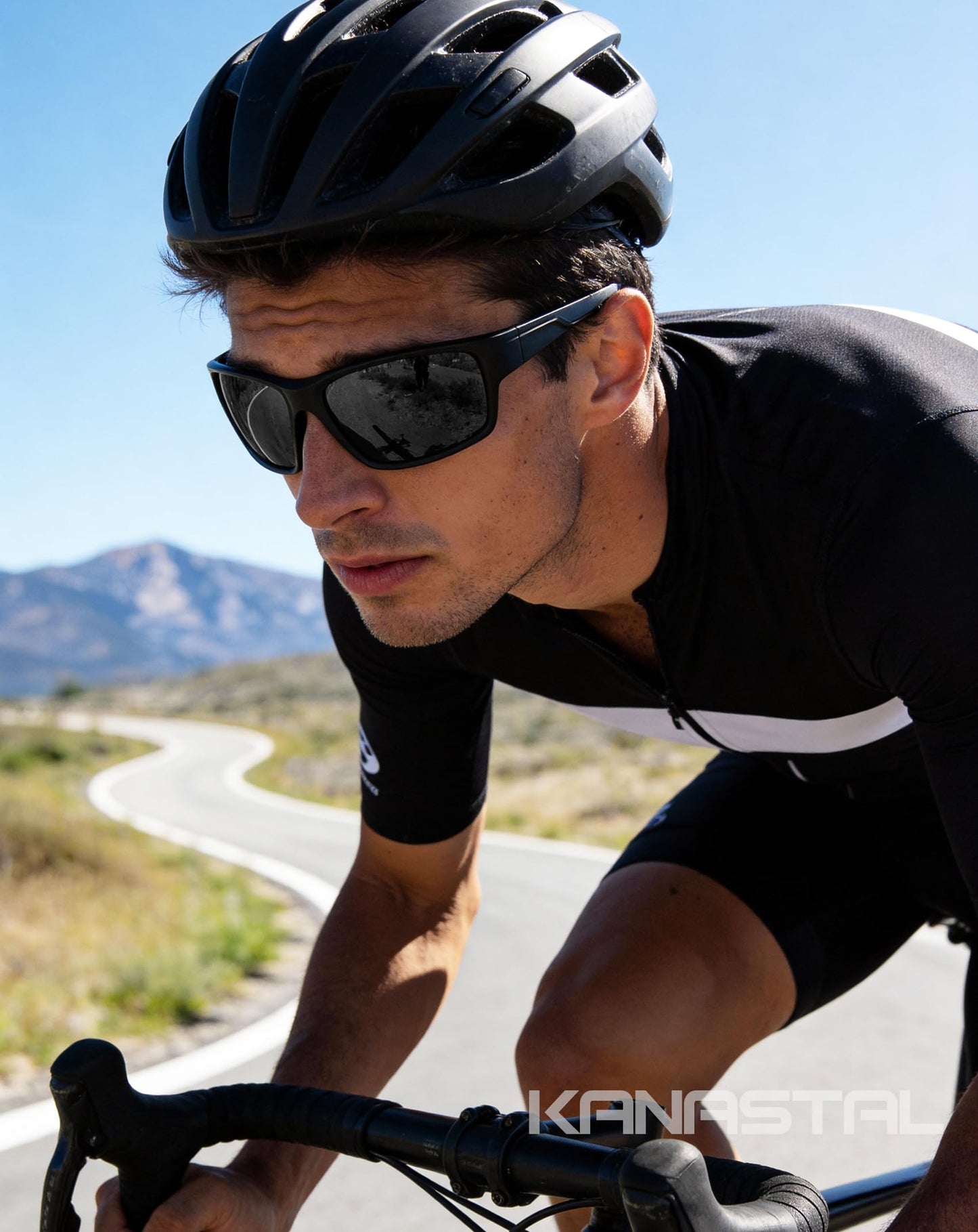 KANASTAL Square Sports Sunglasses Men Women Black Polarized UV Sunglasses