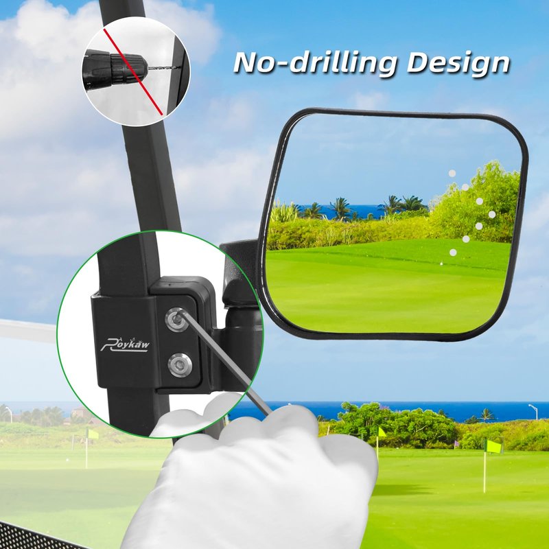 Roykaw Golf Cart Side Mirrors with Turn Signal Light, No Drilling LED Rear Mirrors, Folding Side Mirrors Compatible with EZGO/Club Car/Yamaha 0.75/1.0/1.25-Inch Square Frame Models
