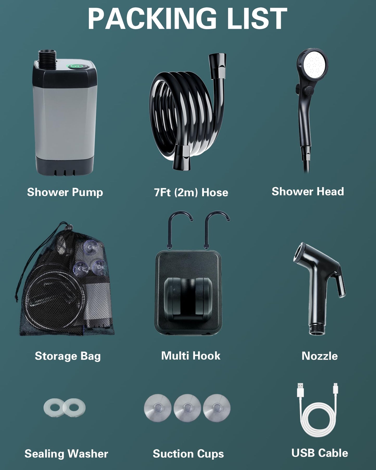 Beviliu Portable Shower for Camping, 6000mAh Rechargeable Camping Shower with Digital Power & Temperature Display, Portable Shower for Camping, Beach, Outdoor Travelling, Hiking, Pet Cleaning