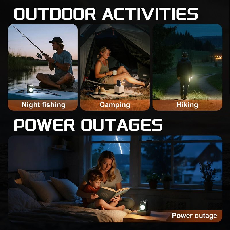 MyCampix Portable Camping Light, 3500LM Adjustable LED Camping Lantern Rechargeable with 2.5-15H Runtime&Screen, Alloy Waterproof Flashlight for Power Outages, Emergency, Hurricane(Green)