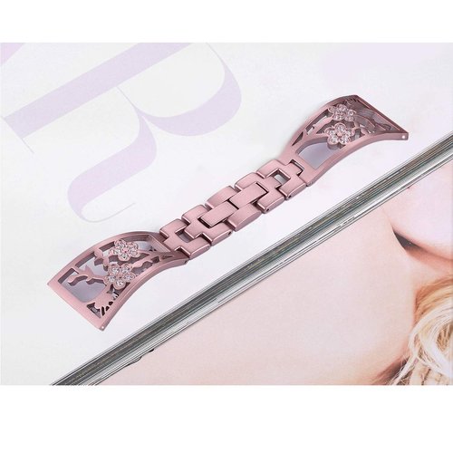 Mtozon Stainless Steel Bands Compatible with Fitbit Versa 2/Versa Lite/Versa for Women, Luxurious Bling Bracelet with Rhinestone Metal Wristbands, Rose Gold