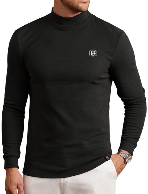 Herberton Men's Casual Gentle Shirts Long Sleeve Cozy Pullover Fleece Retro Solid Color Basic Winter Turtle Neck Regular Fit Solid Classic Warm Plain Comfortable Sweater Black L