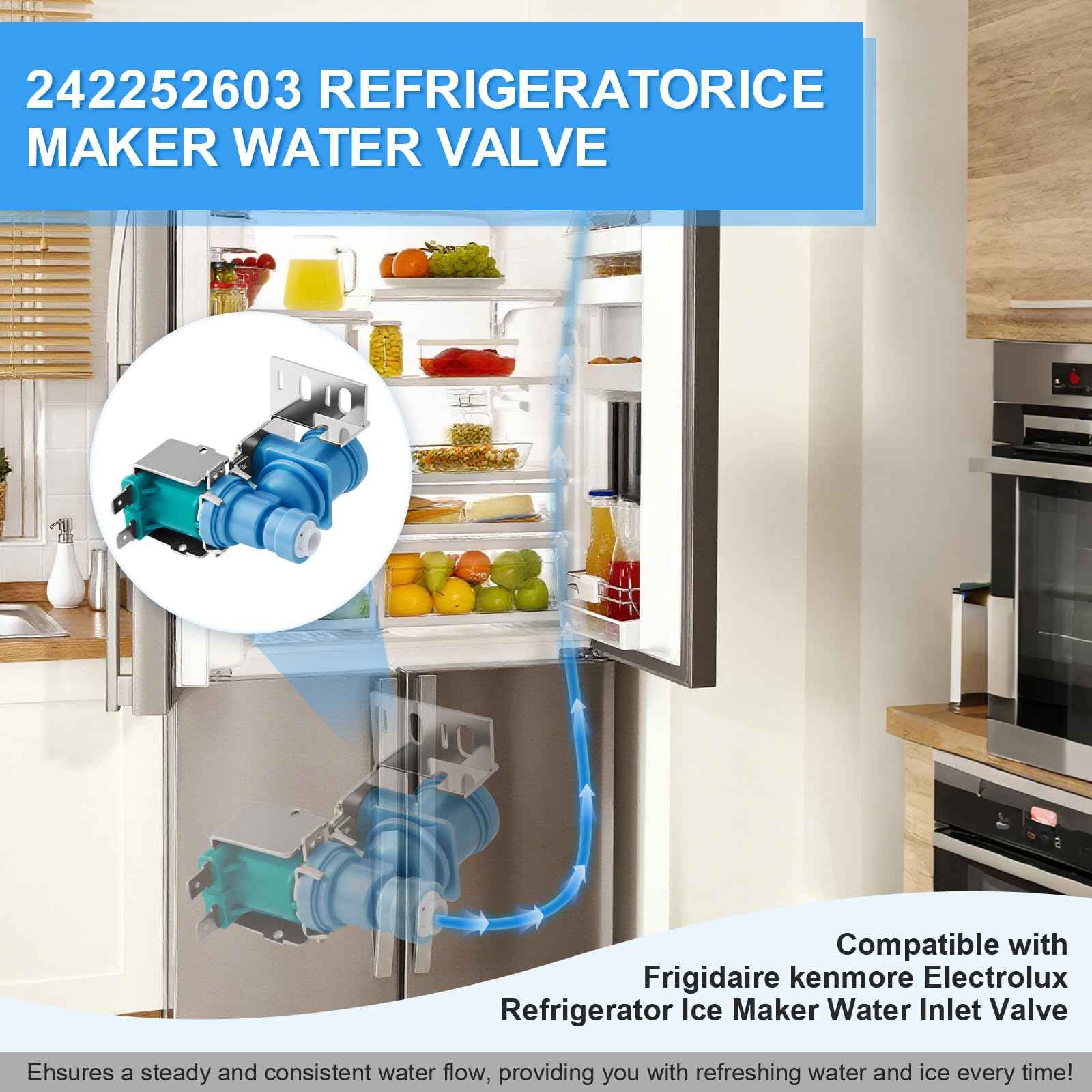 Upgraded 242252603 Refrigerator Ice Maker Water Inlet Valve, for Electrolux Frigidaire kenmore Icemaker Solenoid Valves, Replacement parts AP5671756 241803701 PS7784017 241803703 218475600 218720400