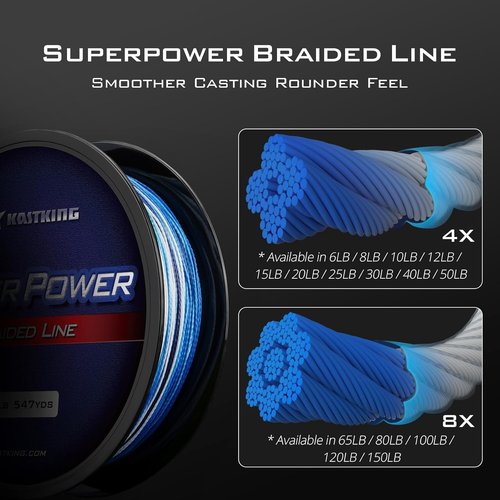 KastKing SuperPower Braided Fishing Line - Abrasion Resistant & Zero Stretch - Smaller Diameter, 150 Yards