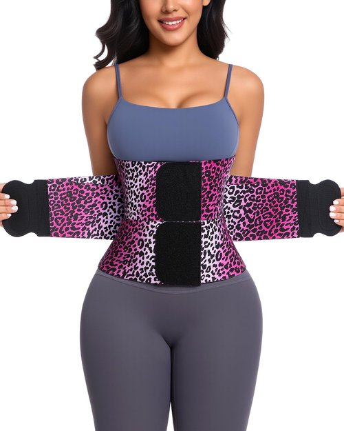 anylost Waist Trainer for Women Belt Body Shaper Corset with Tummy Control for Workouts, Ab Belt Waist Cincher Shapewear with Triple Wrap for Daily Wear, Fuchsia Leopard Print