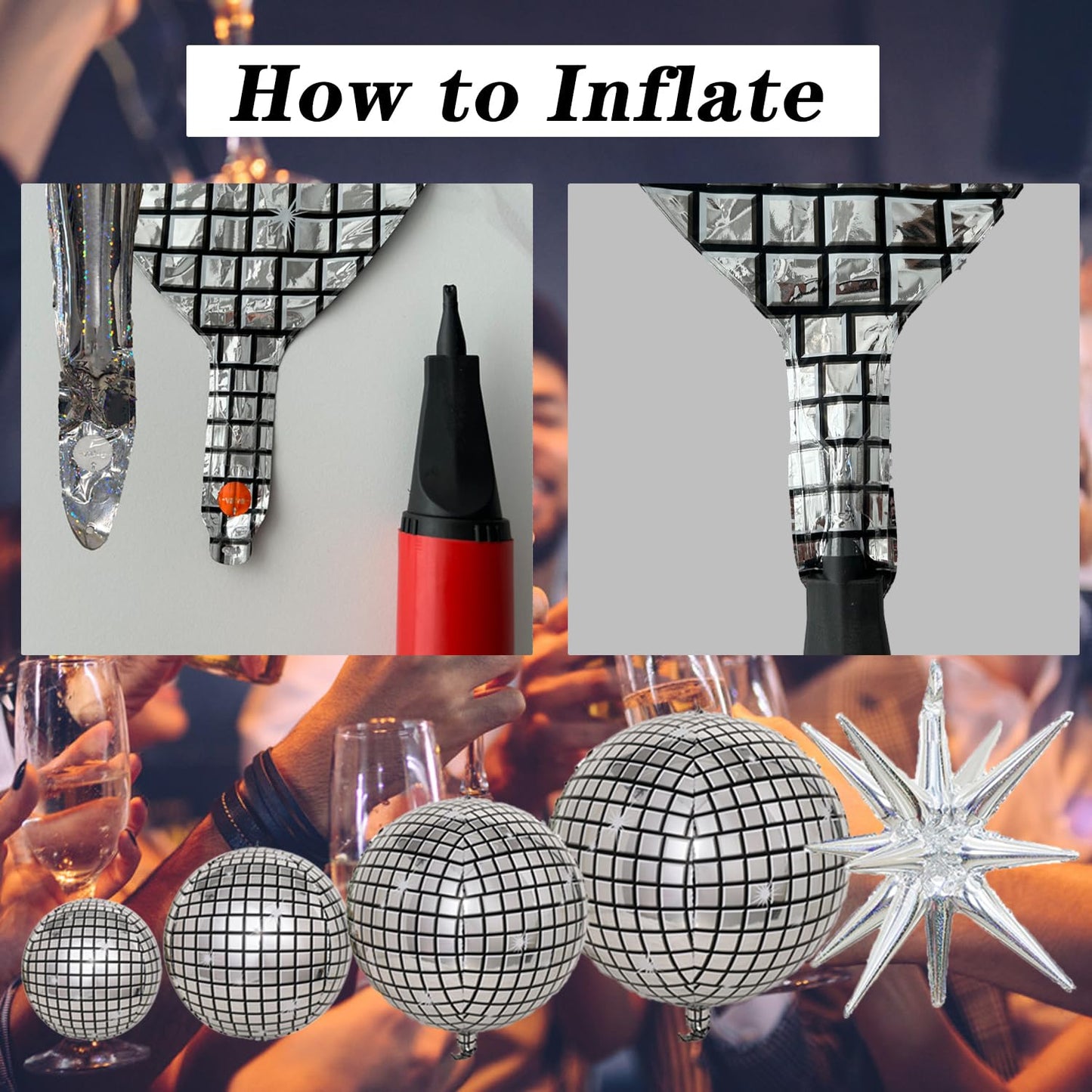 30 Pcs Disco Ball Balloons,4D Large Foil Balloons with Metallic Star,Huge Silver Explosion Star Aluminum for Disco Dance Birthday Party Graduation New Year Decoration