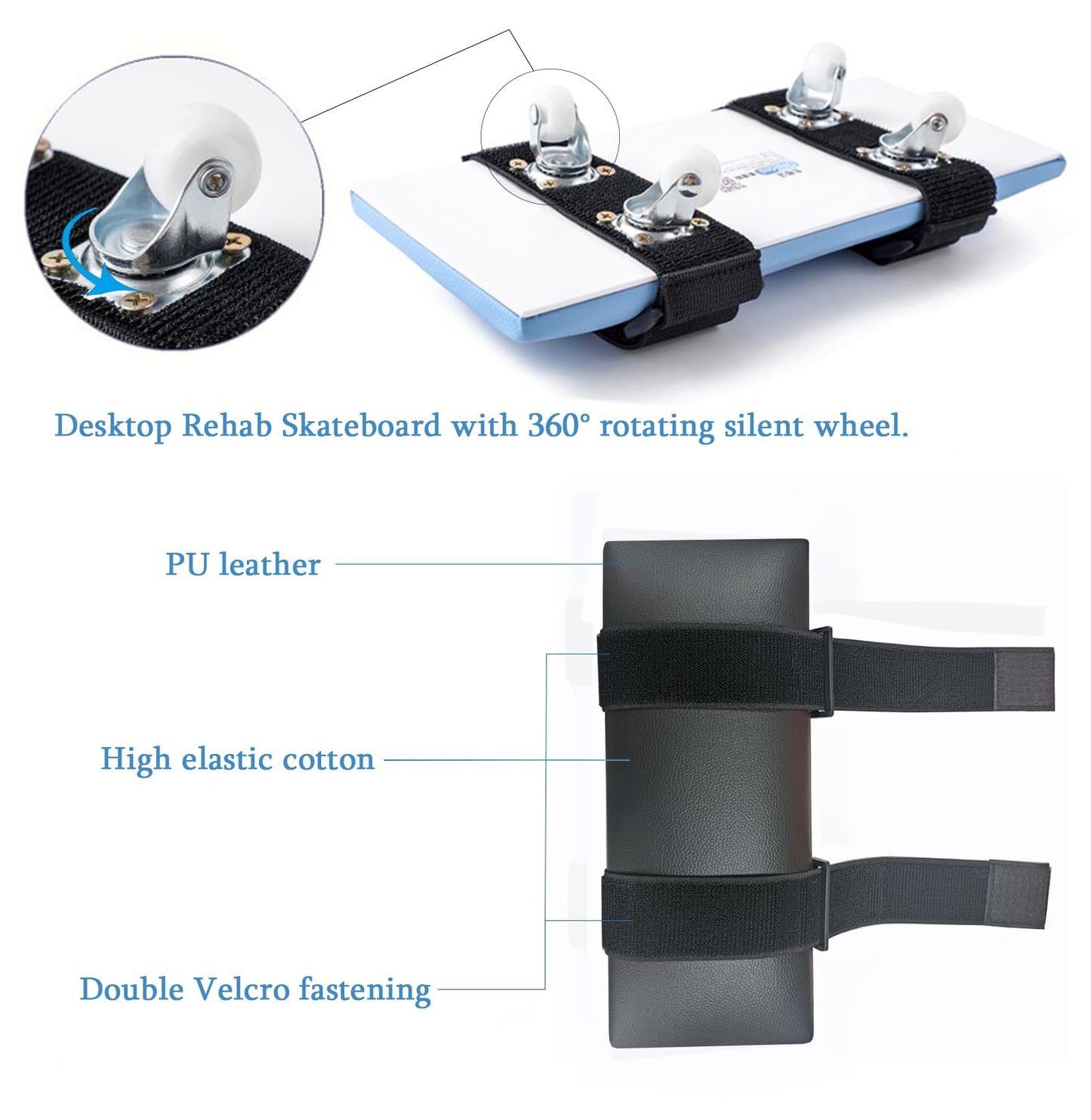 Desktop Rehab Skateboard 360° Roating Wheels Rehabilitation Trainer Shoulder and Arm Exercise for Stroke Hemiplegia Patients Improve Flexibility Stretching (black)