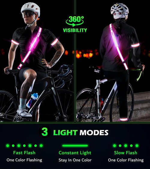 LED Belt Reflective Sash for Walking at Night,High Visibility Adjustable Night Running Safety Gear,Light Up Running Belt Reflective Gear with Phone Bag/Armband for Runners Walkers Men Women (Pink)