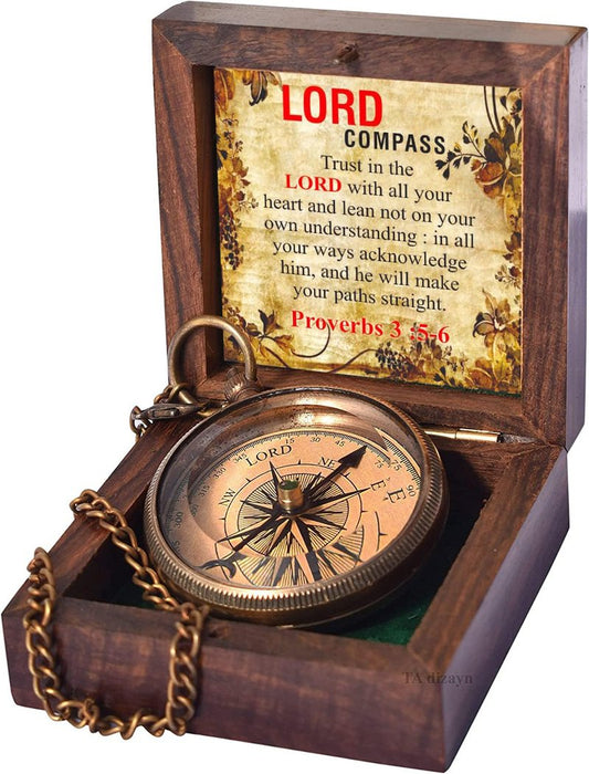 Trust in The Lord -Proverbs 3: 5-6 Engraved Compass, Graduation Gifts for Him, Birthday Gifts for Son, Husband, Inspirational, Motivational, Christmas, 2026 Unique Office Decor, Greeting Card Included