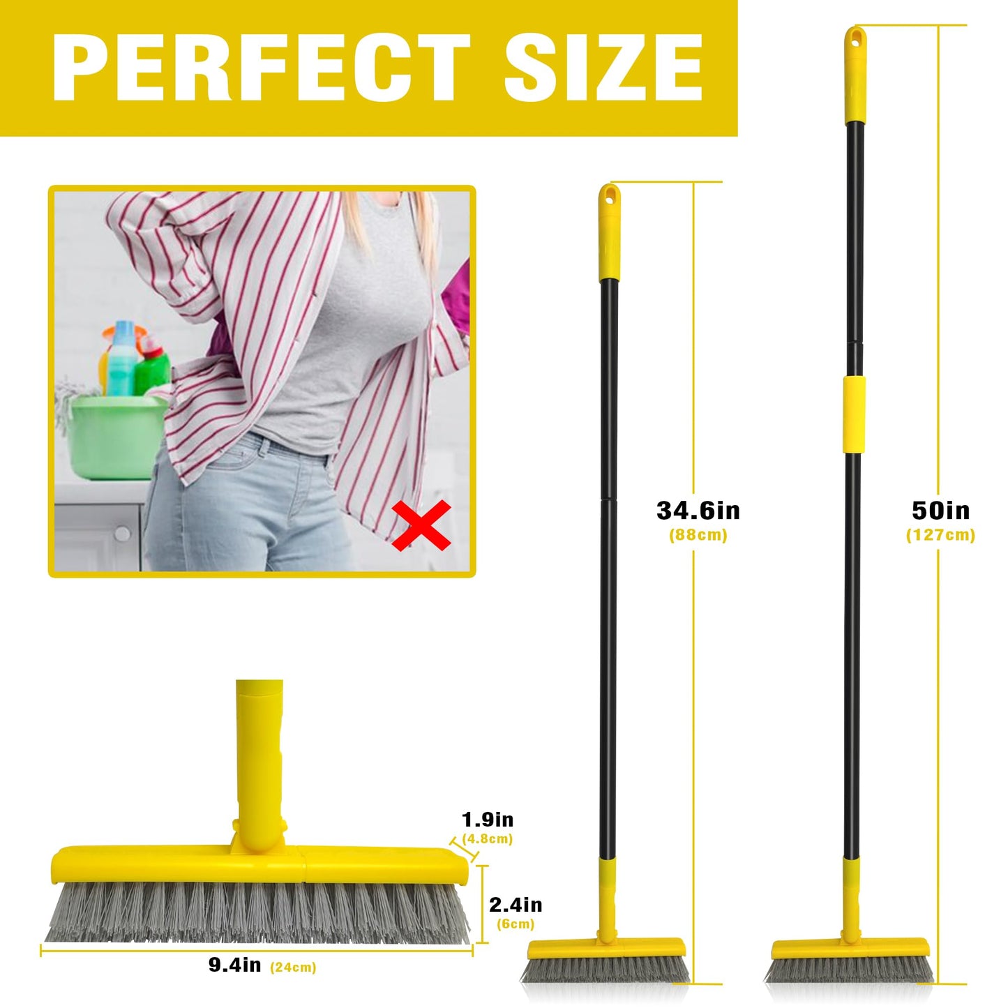 DALIPER 2 in 1 Grout Brush with 49.6" Long Handle, Swivel Grout Cleaning Brush V-Shape Grout Line Scrubber, 180°Rotatable Shower Tile Scrub with Stiff Bristle for Deep Cleaning Shower and Corner