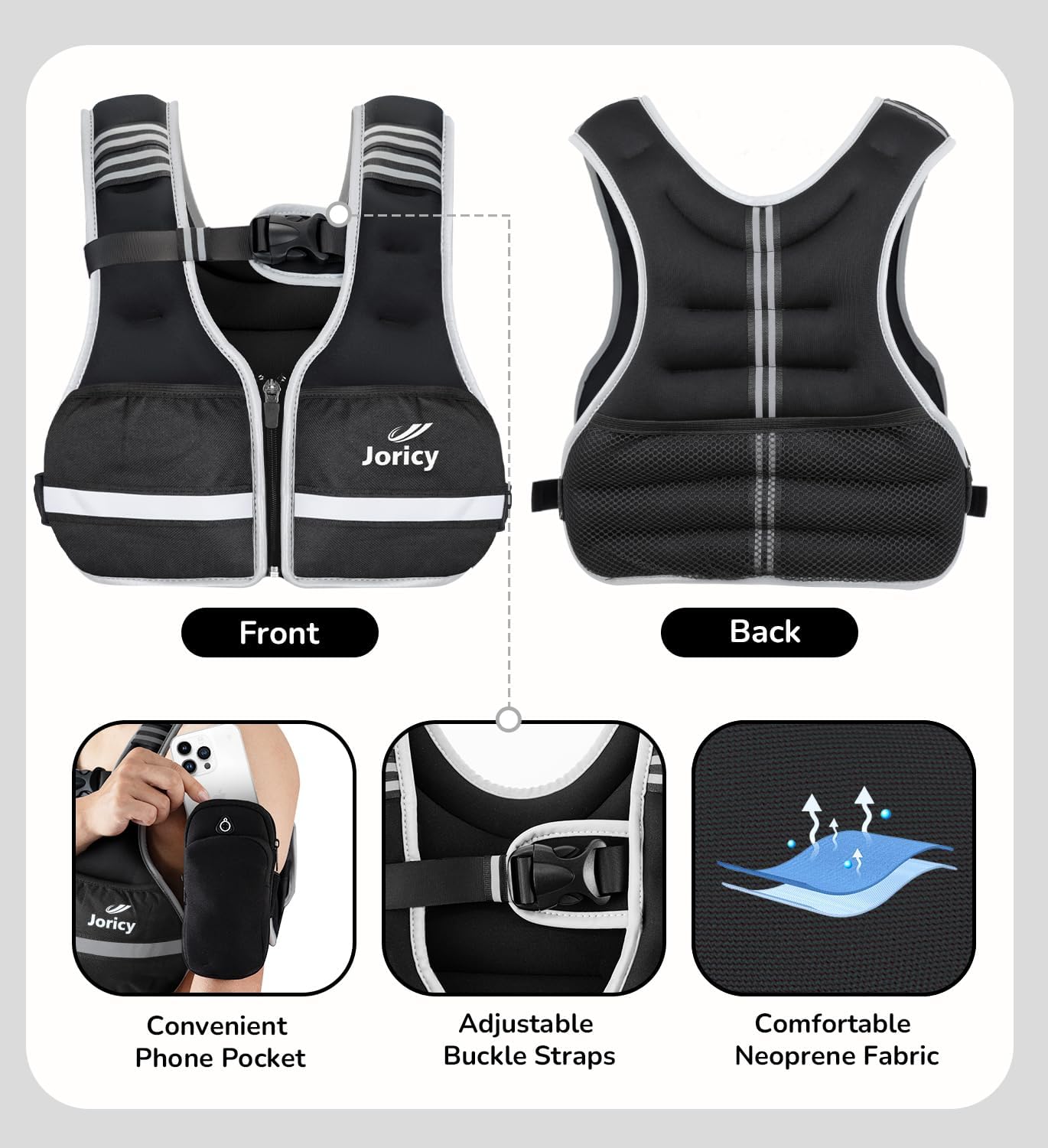 Skiennix Weighted Vest - Adjustable Weight Options 6lb to 30lb | Zipper Front & Reflective Strips for Running & Training
