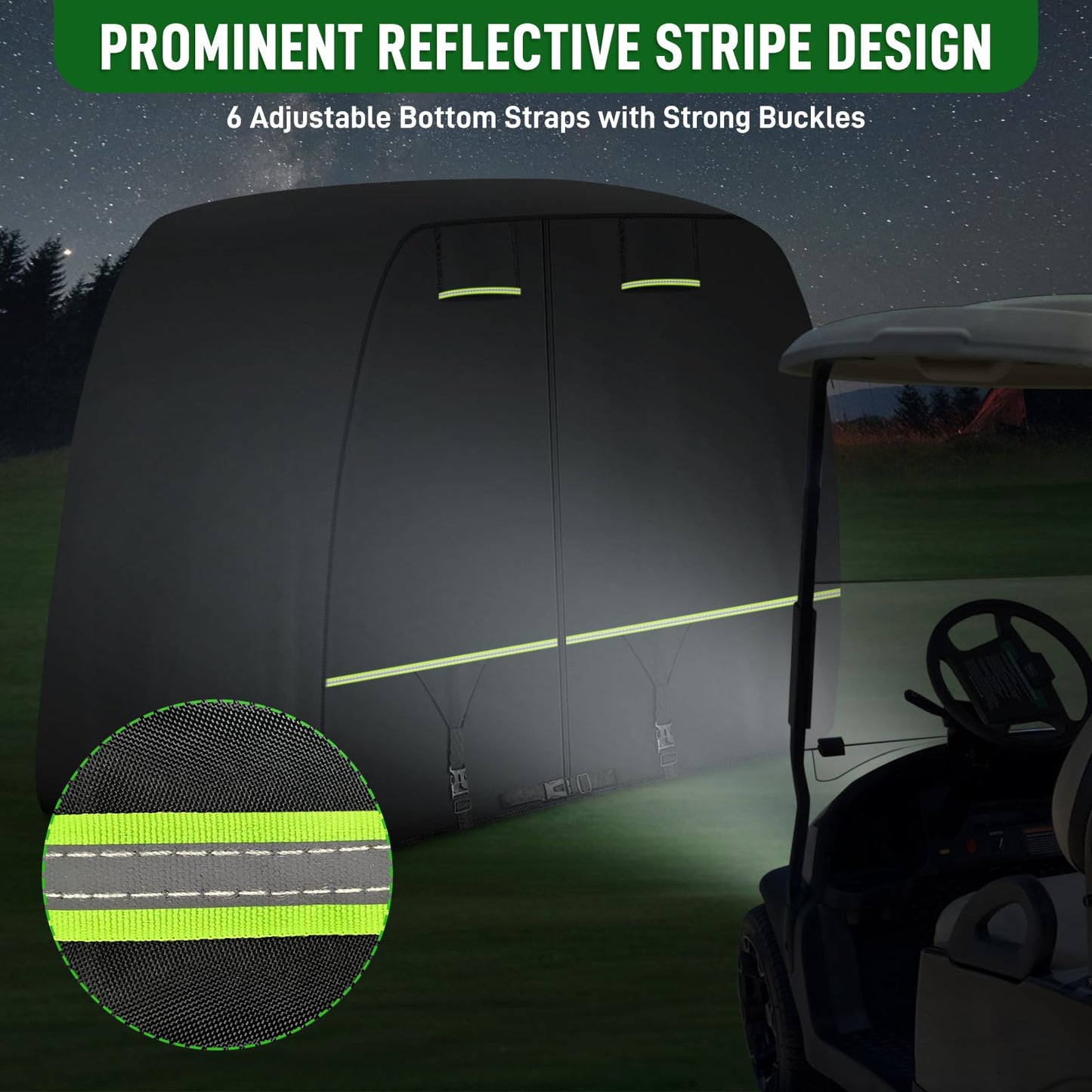 Cartalia 2 / 2+2 / 4 Passenger Upgraded Golf Cart Cover with Safe Reflective Strips Fits EZGO Club Car Yamaha, 420D Heavy Duty Cover All Weather Protection Waterproof Sunproof Dustproof Snowproof
