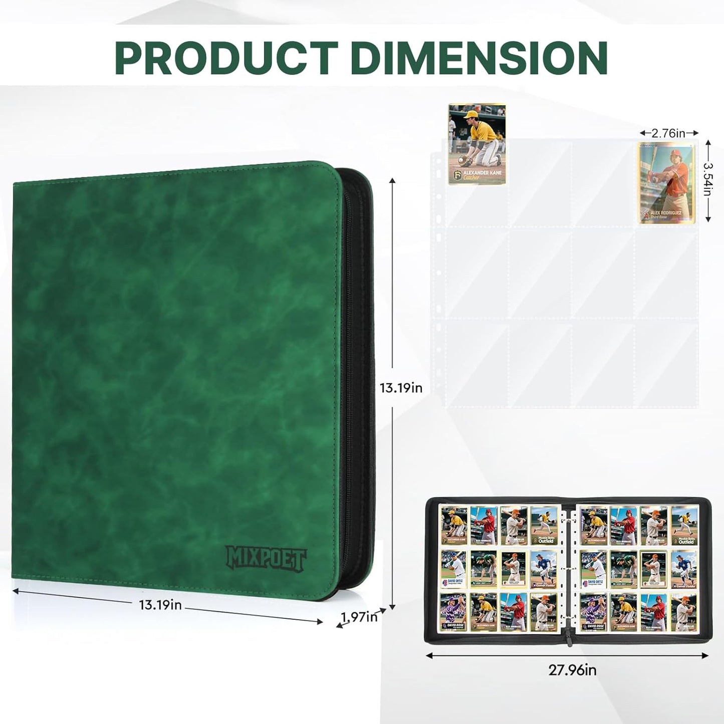 Skiennix Trading Card Binder - 12 Pocket Collection Album for 960 Cards | Premium Double-Sided Green Holder