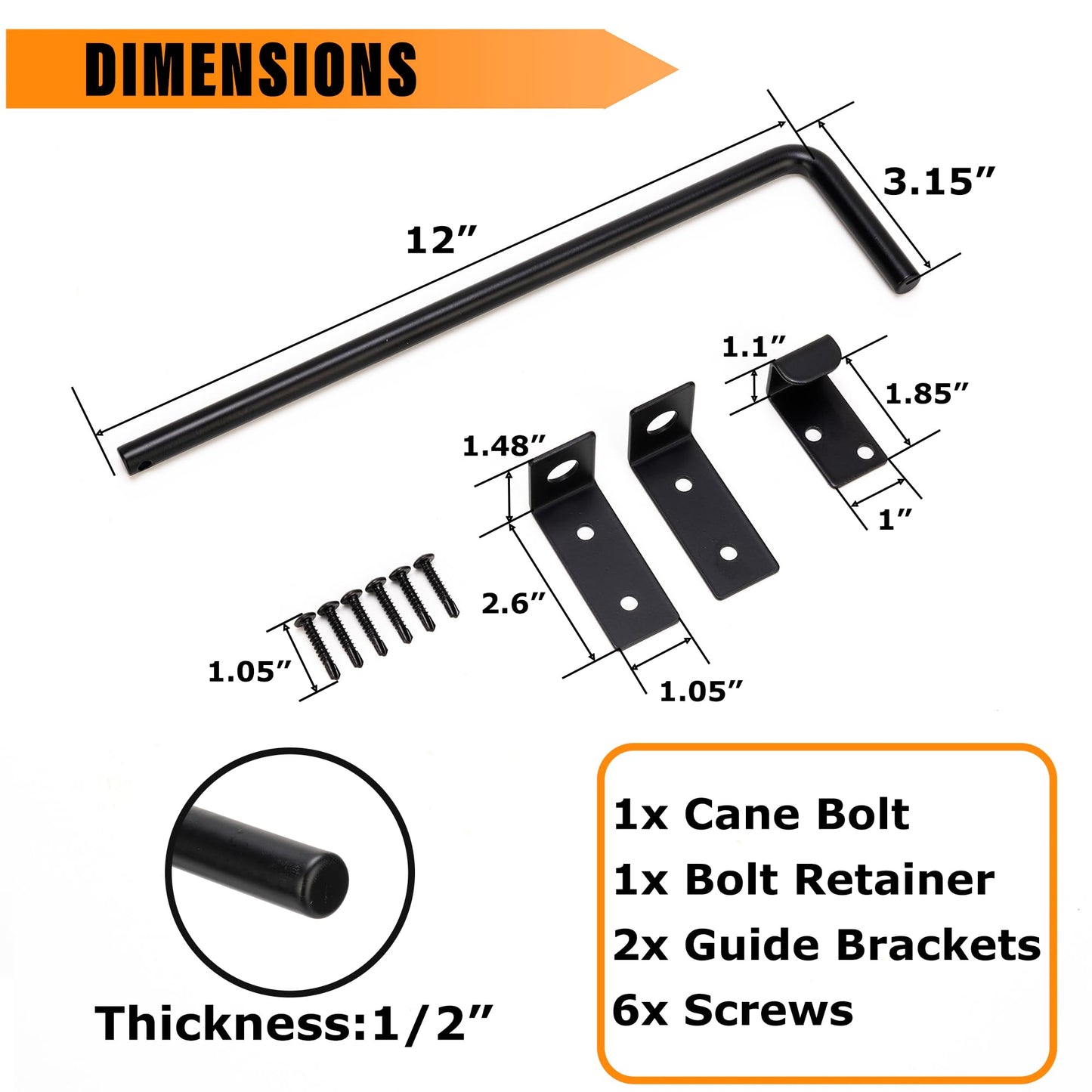 DJSUNPACKING 12" Heavy Duty Cane Bolt Gate Drop Rod with Black Finish-Steel Gate Ground Latch Designed for Wood Metal Vinyl Gates or Double Doors Fence Applications-1 Pack