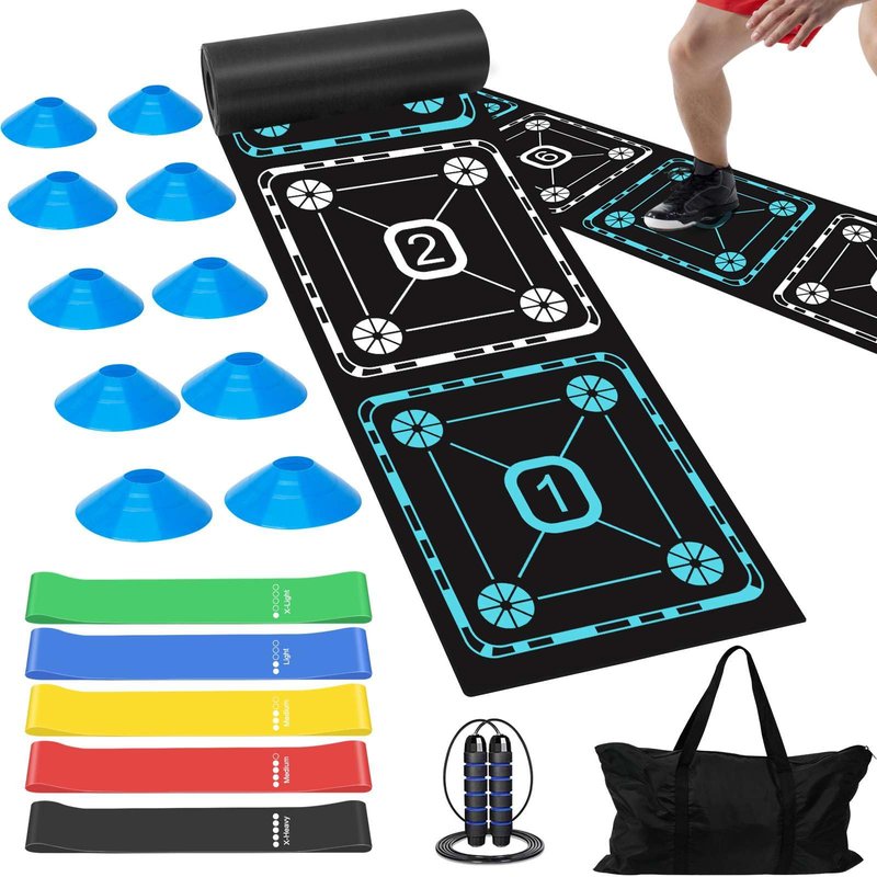 YGORTECH Agility Ladder Speed Training Equipment Set-15ft Non-Slip Agility Training Ladder, 10 Disc Cones, 5 Resistance Bands, Jump Rope, Rubber Ladder Mat for Soccer Footwork Drills Fitness Workouts