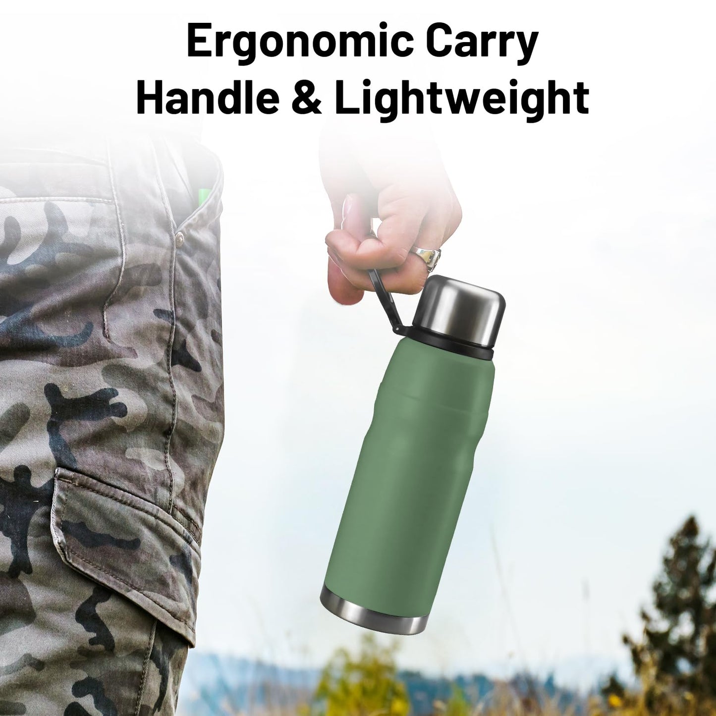 Augshark 20oz Stainless Steel Insulated Water Bottle Travel Coffee Cup with Lid Leak Proof Metal Water Bottle for Hot and Cold Drink Water Flask(Green)