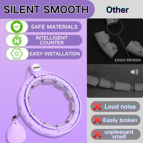 Infinity Hoop Smart Silent Weighted for Adults - Adjustable 30-50 Inch Exercise Hoop for Women's Weight Loss & Workout - Detachable Fitness Ring with Massage Balls, Belly Fat Burner Equipment (Purple)