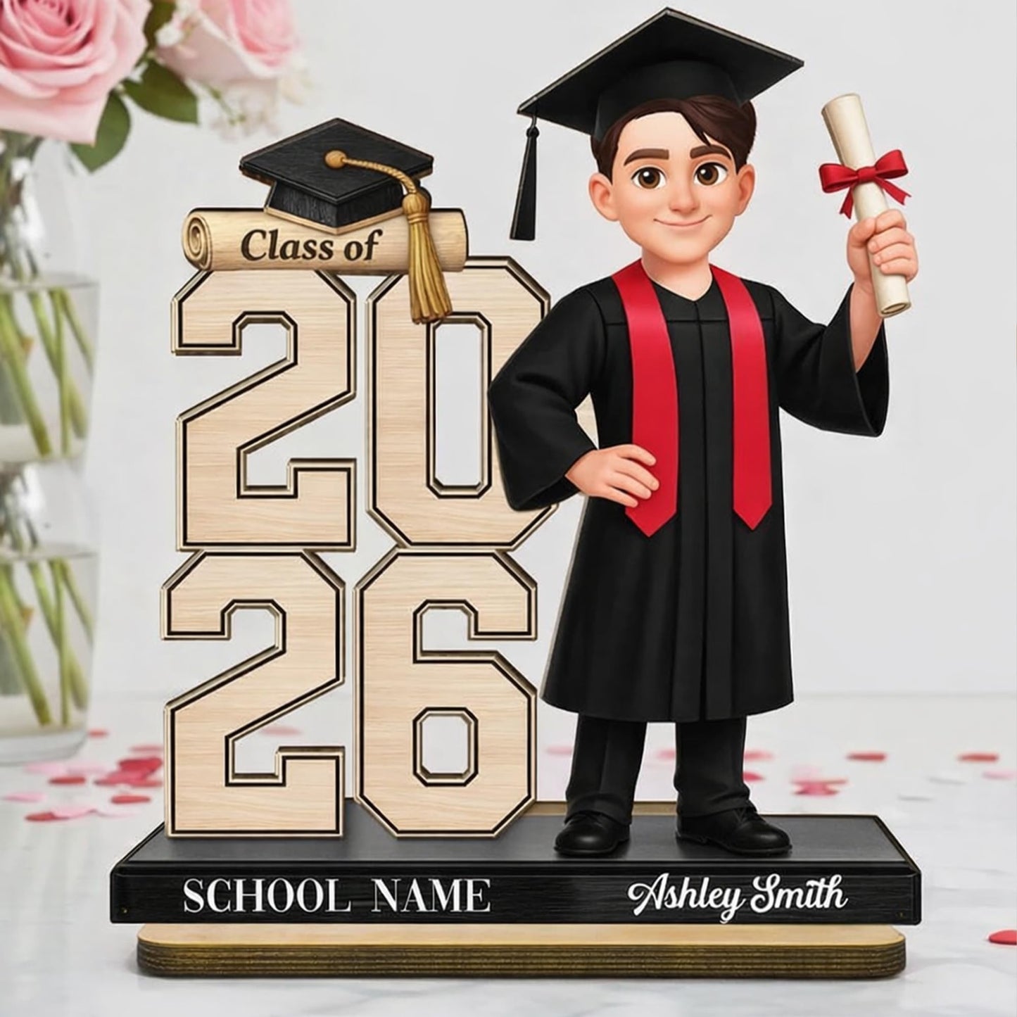 Noni Custom Class of 2026 Senior 2D Flat Two Layer Wooden Plaque Personalized Name Printed Graduation Keepsake Desk Decor for Daughter Son Grandkids Gift for Graduate 1
