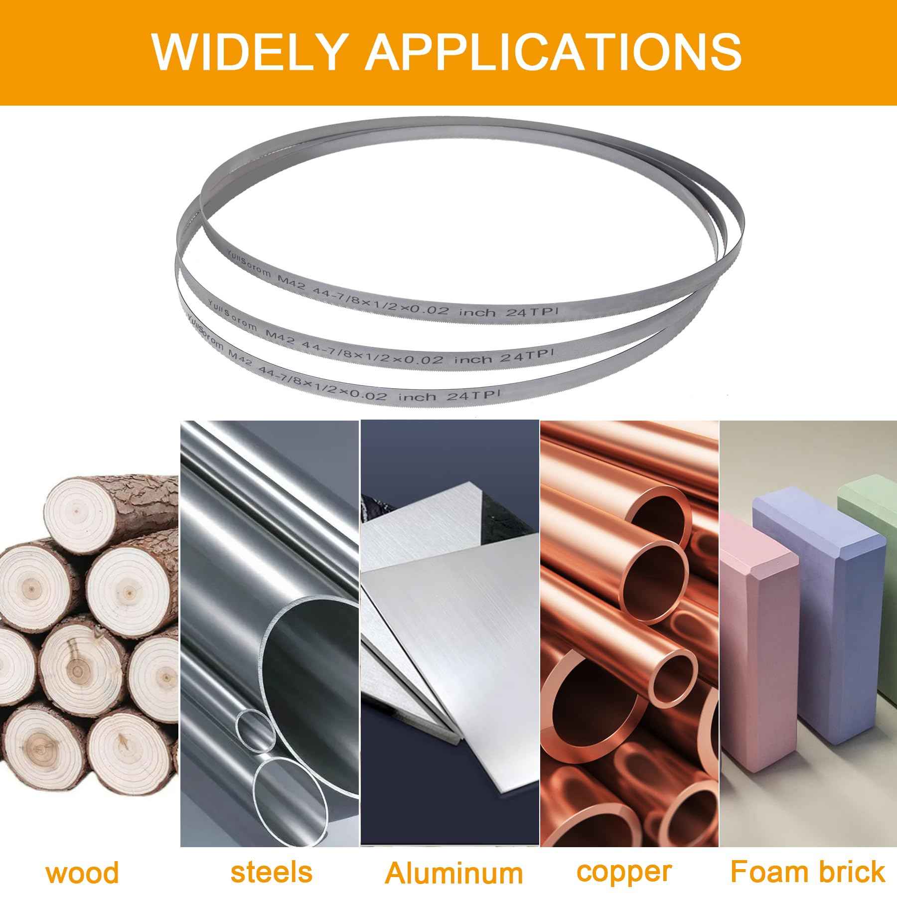 YullSorom 44-7/8-Inch Portable Bandsaw Blades 24 TPI, 44-7/8" x 1/2" x .020" Replacement for Milwaukee 48-39-0531 and DeWalt DW3984 Band Saw Blades 3-Pack