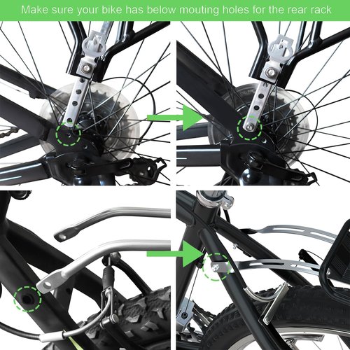 Bike Cargo Rack w/Bungee Cargo Net & Reflective Logo Universal Adjustable Bicycle Rear Luggage Touring Carrier Racks 55lbs Capacity Quick Release Mountain Road Bike Pannier Rack for 26"-29" Frames