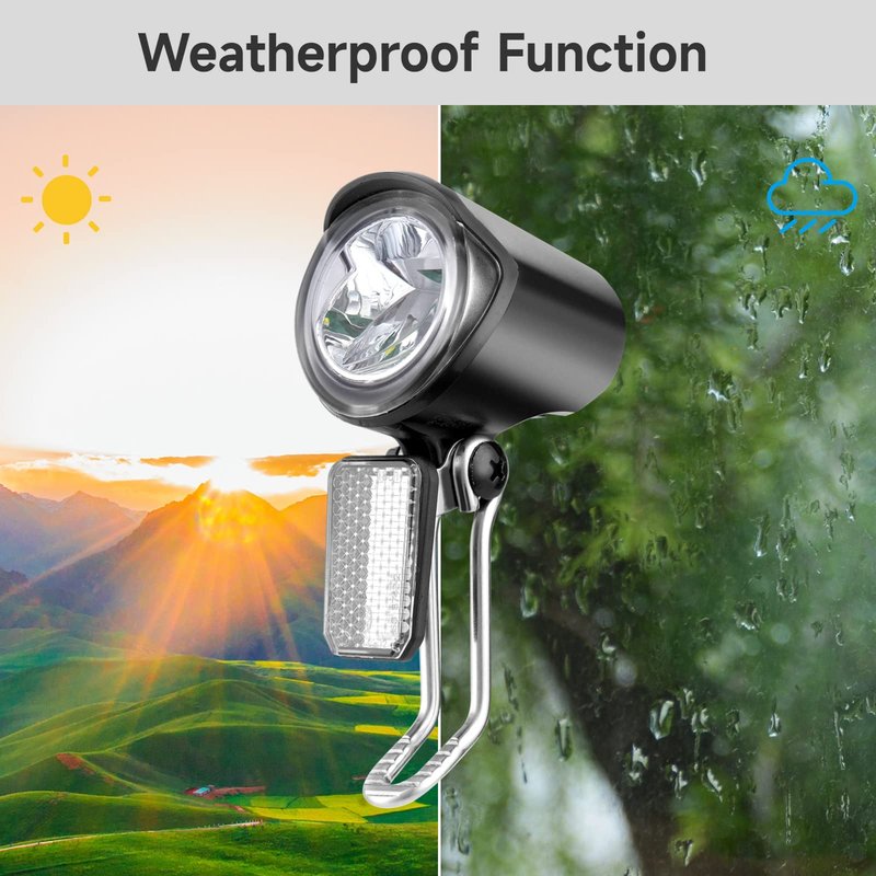 Yeesport E-Bike LED Headlight, Waterproof, Black, Front, 2 Settings, IPX5, Wired, Mountain Bike Light, Adjustable Headlamp for Cycling Safety