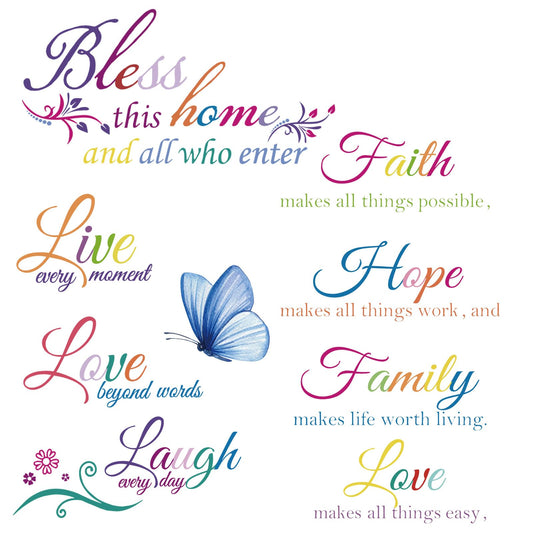 Zonon 3 Sheets Vinyl Wall Quote Stickers Love Faith Hope Family Inspirational Stickers Motivational Wall Decals Bible Verse Inspirational Sayings for Home School Decorations (Colorful)