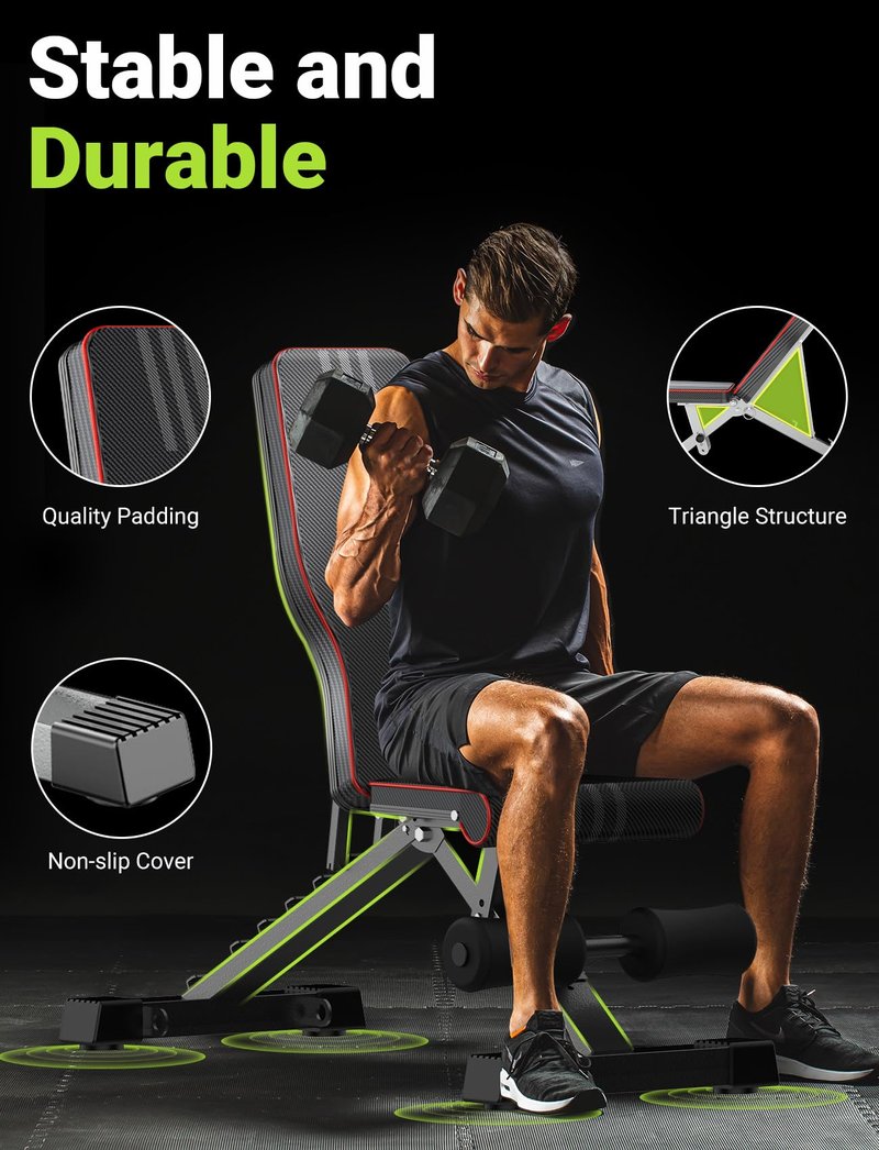YOLEO Adjustable Weight Bench for Home Gym, ASTM-Certified 827LBS, 95% Pre-Assembled, Foldable Gym Bench with 84 Positions Incline Decline Flat, Wider Seat