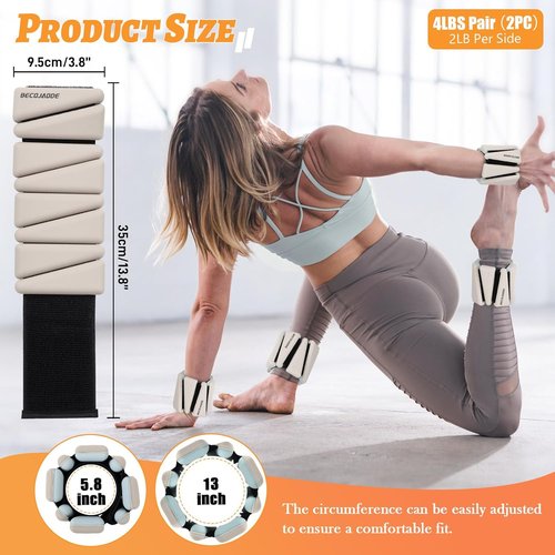 BECOJADDE Ankle Weights - Adjustable Set of 2 (1 lb/2 lb/3 lb) for Pilates, Running & Yoga