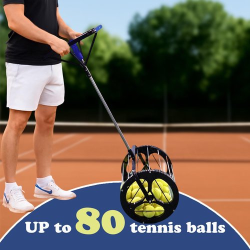 Lamiaraga Multi-Functional Tennis Ball Picker – Tennis Ball Storage Basket & Ball Launcher, Ideal for Beginners, Holds 80 Balls, Quick Setup