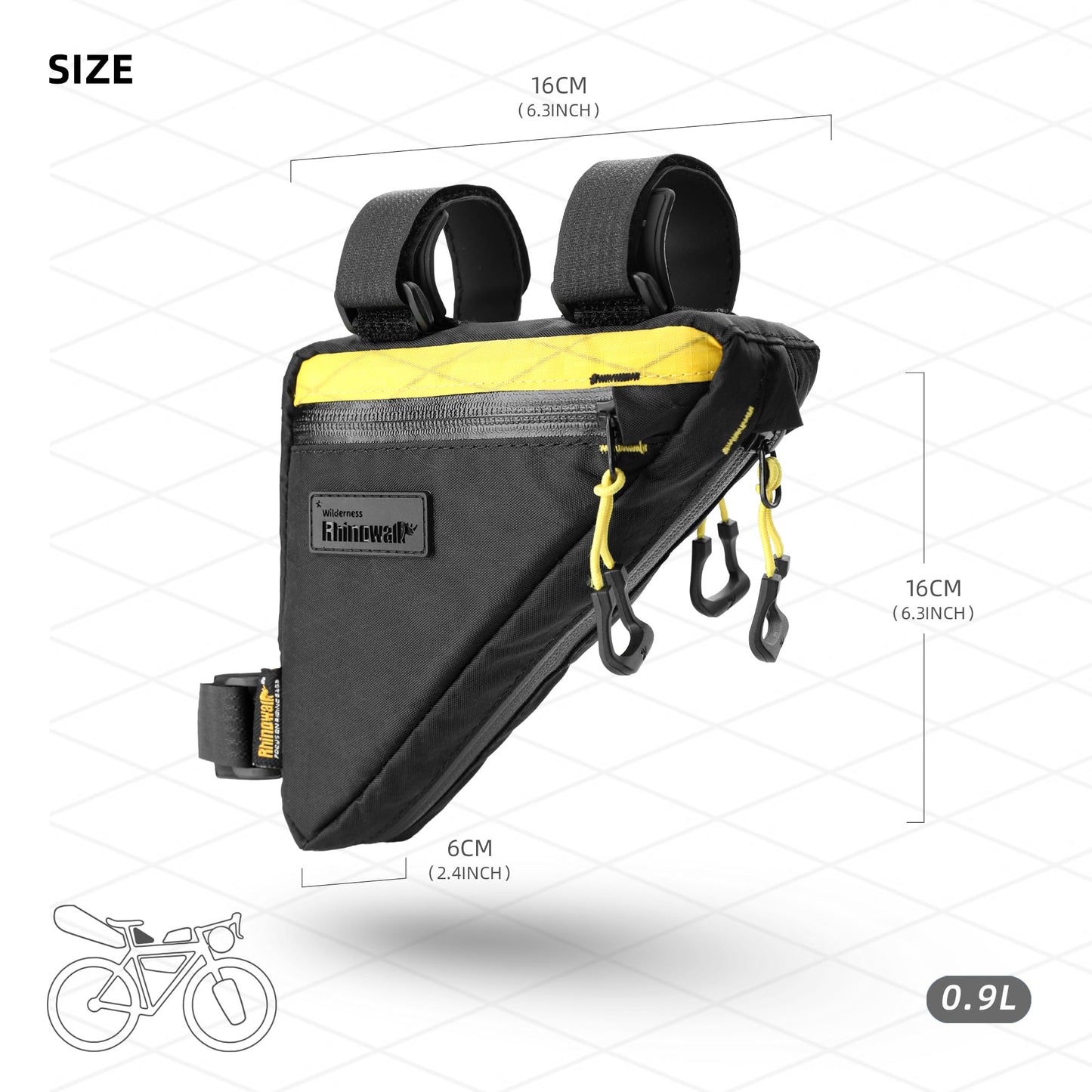 Rhinowalk Bike Frame Triangle Bag, Waterproof Compact Storage Bag with YKK Zippers, Multi-Pocket Design, Doesn’t Rub Legs – 0.9L, Black