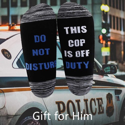 LEVLO Police Officer Gift Socks - Do Not Disturb This Cop Is Off Duty | 2 Pairs for Men