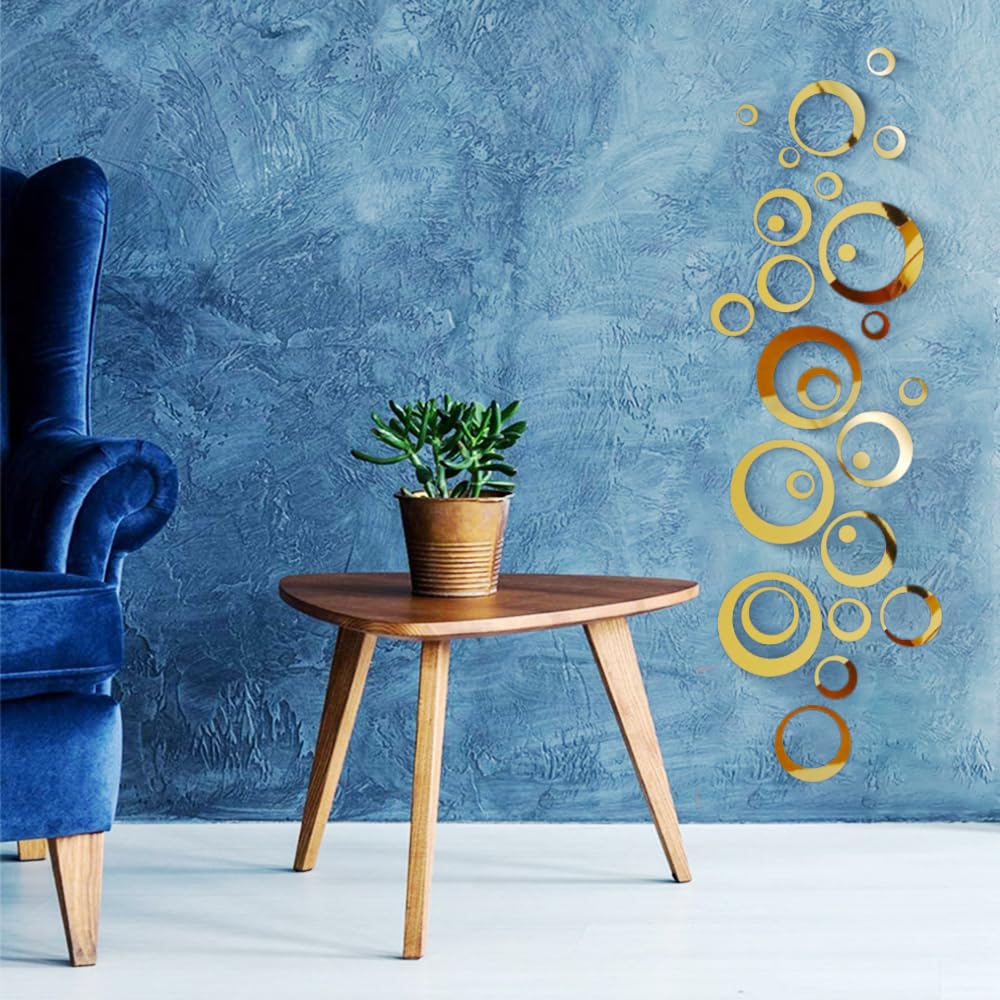 Gold 24 PCS Acrylic Circle Mirror Stickers - 6 Sizes, DIY Wall Decor for Home, Office, Living Room, Bedroom