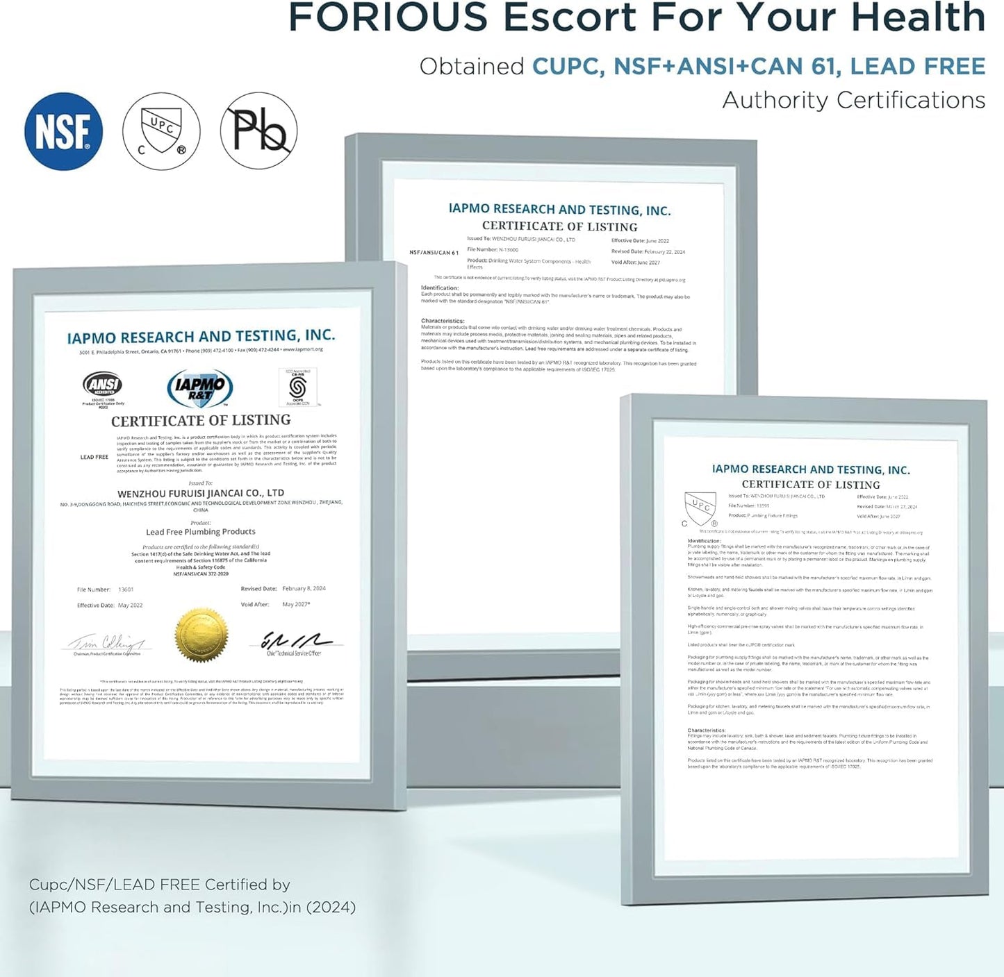 FORIOUS Upgrade Brushed Gold Bathroom Faucets 3 Hole, 8 Inch Widespread Waterfall Bathroom Sink Faucet Two Handle with CUPC Hose and Metal Pop-up Drain for Lavatory, Farmhouse, Rv Remodel