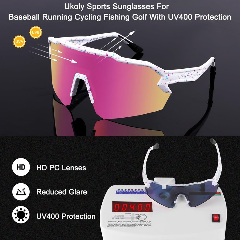 Ukoly Baseball Sunglasses For Men Women,Sports Sunglasses For Baseball Running Cycling UV400 protection TR90 Frame 615 (Pink)