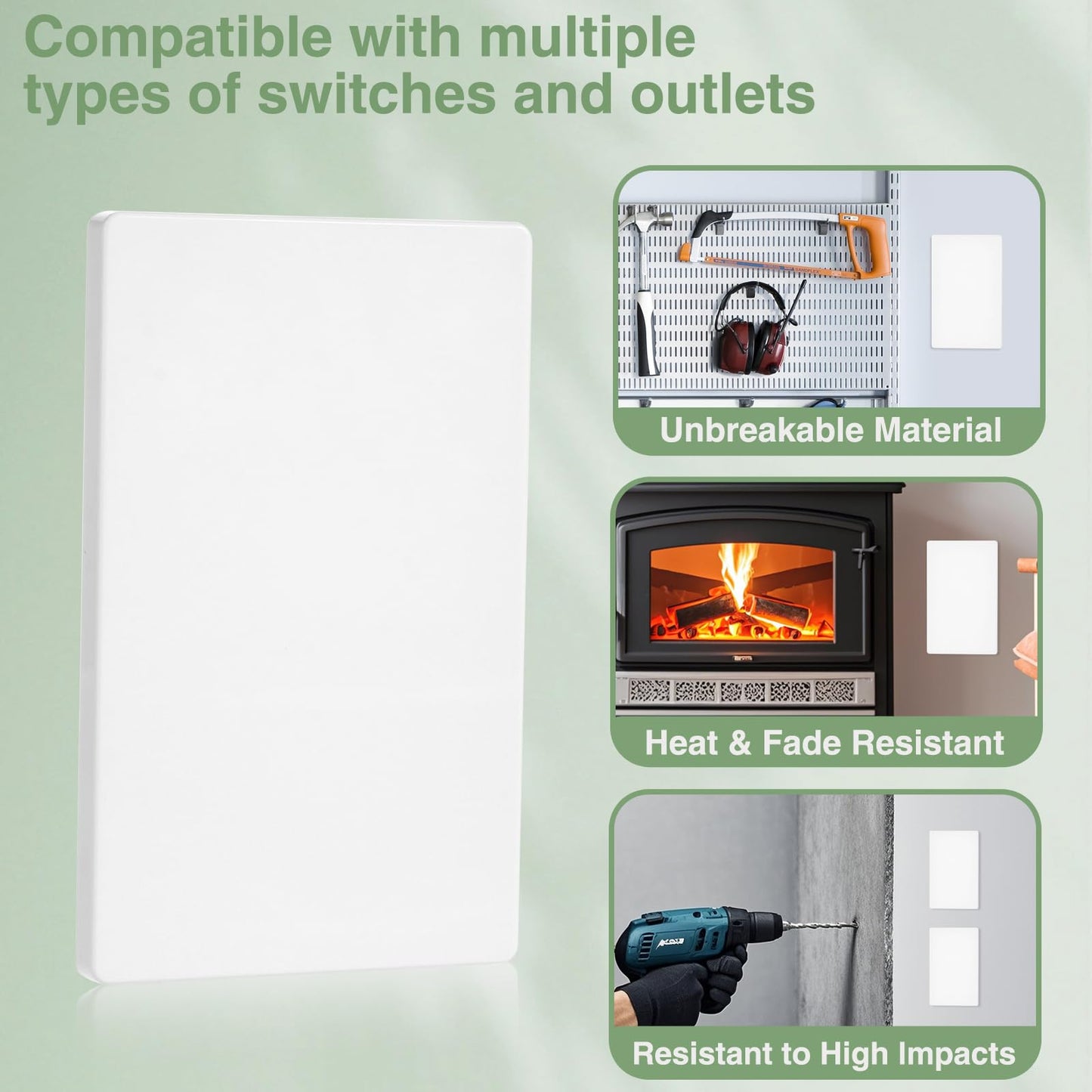 VJWEOU Screwless Blank Wall Plate Cover 4 Pack 1-Gang Blank Outlet Switch Covers Plate No Device Electrical Faceplate Standard Size 4.69" x 2.92" Impact Resistant, Gloss White