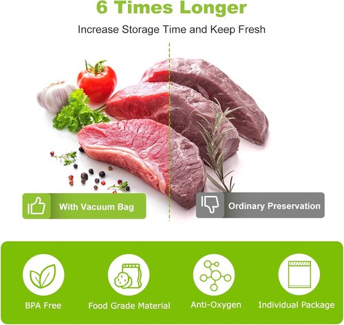 Bonsenkitchen Vacuum Sealer Bags - Heavy Duty BPA-Free Food Storage Rolls | 8" x 50' | Ideal for Sous Vide Cooking