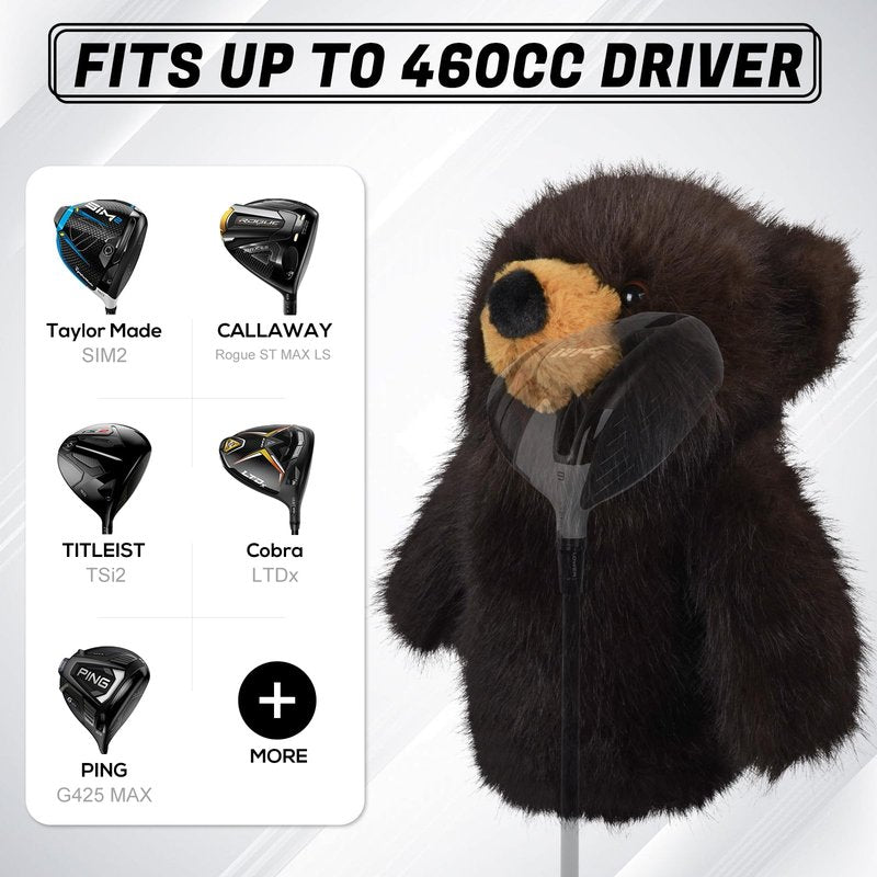 RVRAYS Animal Zoo Golf Driver Headcover Premium Plush Novelty Driver Headcovers Funny Golf Club Covers Protection Men's Golf Gear Driver Headcover for Men and Women Brown Bear