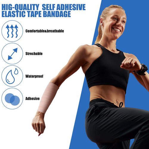 Geiserailie 12 Rolls 4 Inches Elastic Tape Adhesive Elastic Tape Self Adhesive Bandage Wrap Flexible Stretch Bandages for Sports Ankle, Knee and Wrist Animal Pets Protection, 5 Yards