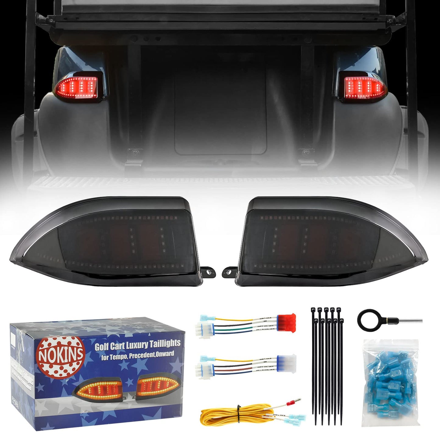NOKINS Golf Cart LED Tail Lights for Club Car Tempo/Precedent, Deluxe Brake Light,12 Volt Universal Replacement Accessories Gas & Electric Models