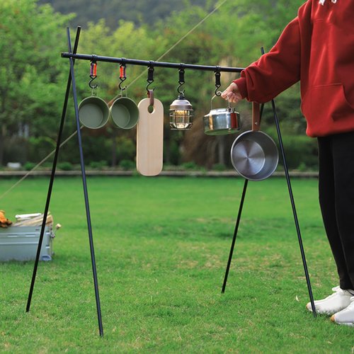 Alomejor Camping Hanging Rack, Lightweight Portable Tripod Storage Organizer, Outdoor Gear | for Hiking Backpacking Campers Enthusiasts