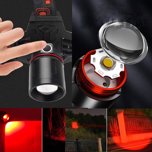 Hunting Headlamp Red Light Rechargeable – 1000 Lumens Zoomable Red LED Headlight with 3 Modes, Waterproof Head Torch for Coon, Hog, Coyote, Varmint Hunting, Astronomy & Stargazing