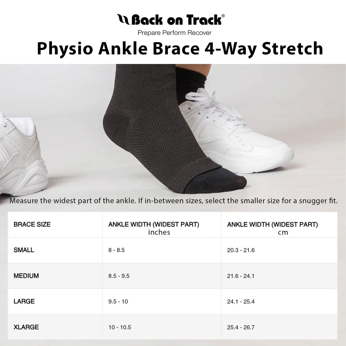Back on Track Physio Ankle Brace 4-Way Stretch 1407 with Welltex Technology, Black, Medium