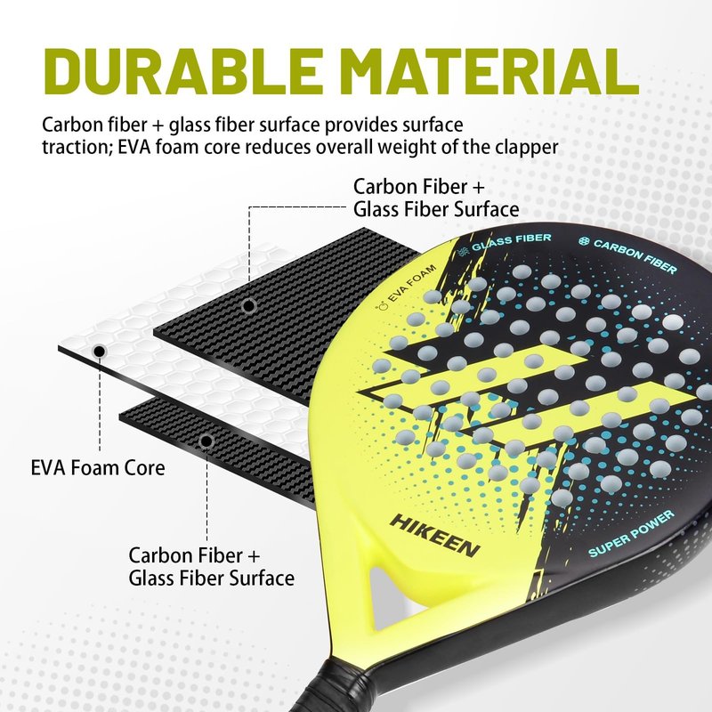 Hikeen Padel Racket Set Carbon Fiber Surface - EVA Memory Lightweight Paddle Racket with 3 Tennis Balls & Carry Case for Adults and Teenagers (2 Rackets)