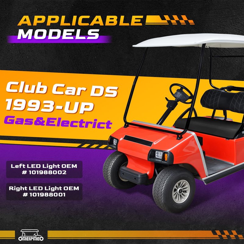 Club Car DS LED Headlight Kit, High Brightness Golf Cart Modified Headlights, 12V Golf Cart Head lights for Club Car DS 1993-UP Gas&Electric Golf Carts, Street Legal, Non-OEM, Cutout Required