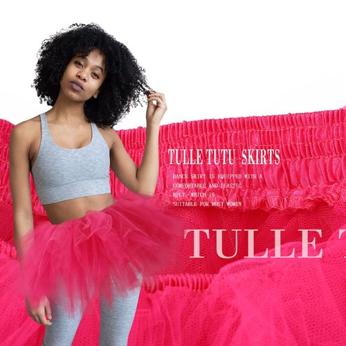 Dmaiy Women Tutu Skirt Classic Elastic Tulle Dance Skirts Layered Ballet Skirt Fluffy Adult Tutus for Festival Costume Party(Pink)