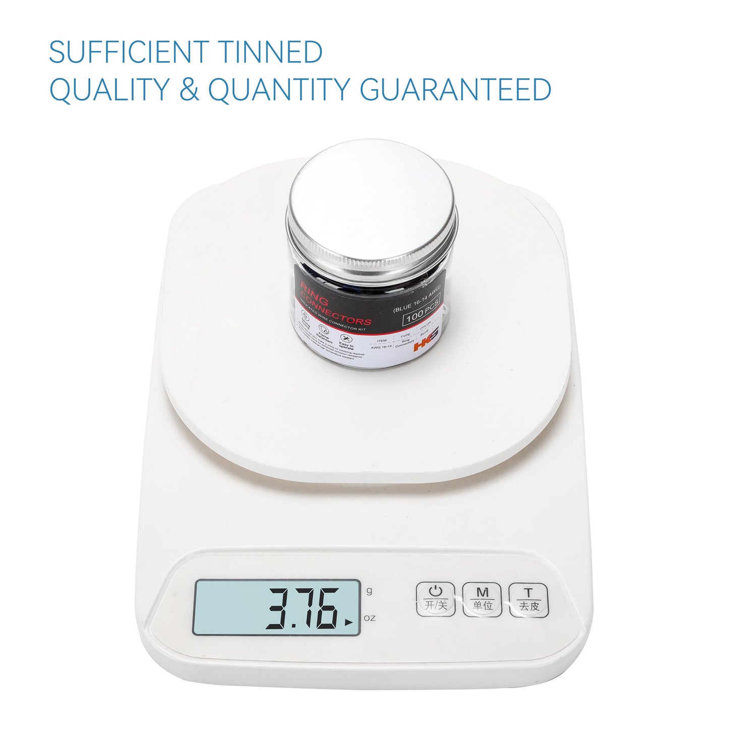 HKS 100PCS Insulated Ring Terminal #10 Blue 16-14 AWG - M5 - Tinned Red Copper - Electrical Wire Connector Kit Crimp PVC