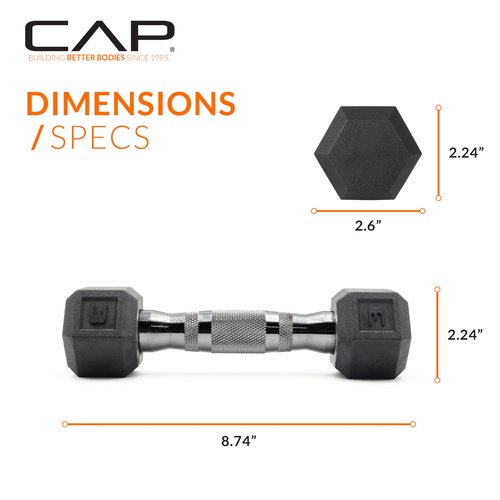 CAP 3 LB Rubber Coated Hex Dumbbell Hand Weight - Pair | Chrome Handle