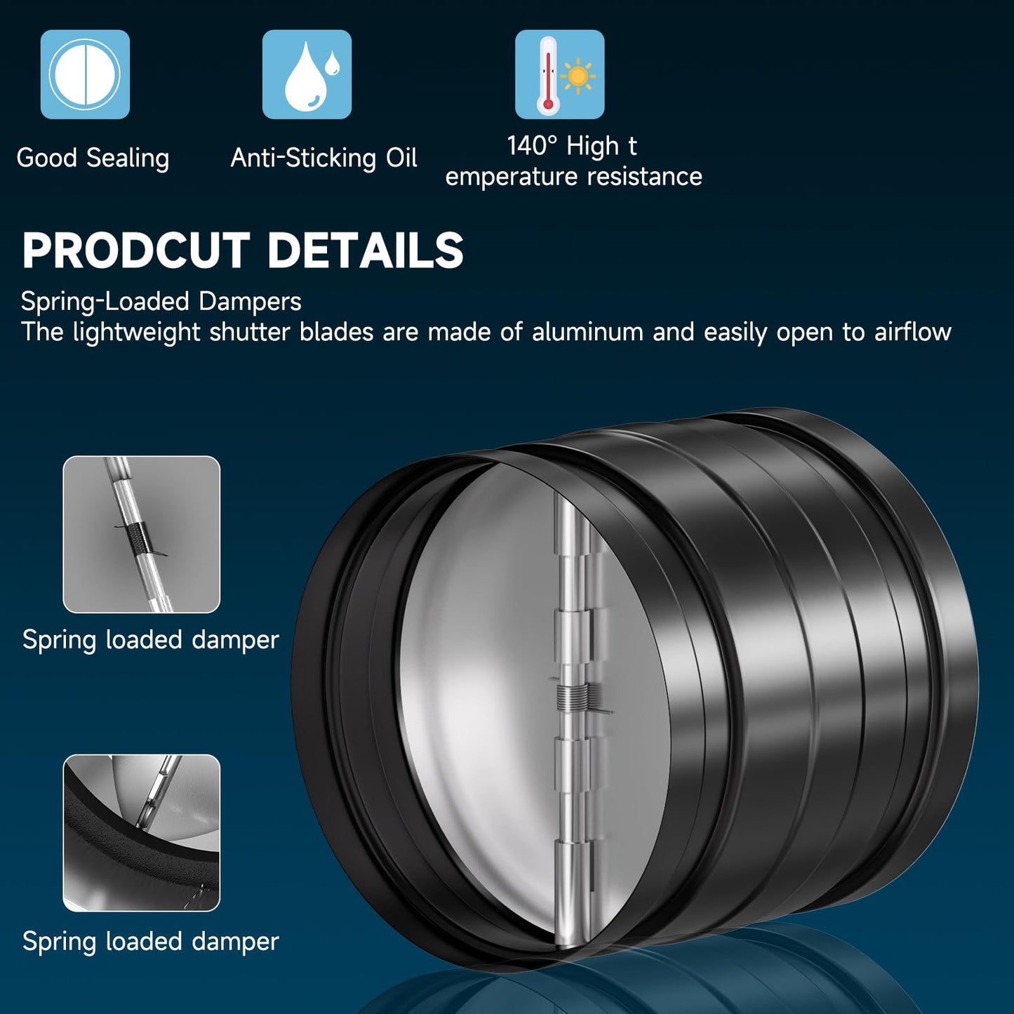 [Upgraded] Hon&Guan 4 Inch Backdraft Damper Draft Blocker, One-Way Airflow Duct Damper 4 Inch Ducting Insert Backflow Preventer Inline Fan Vent Deflector-Black